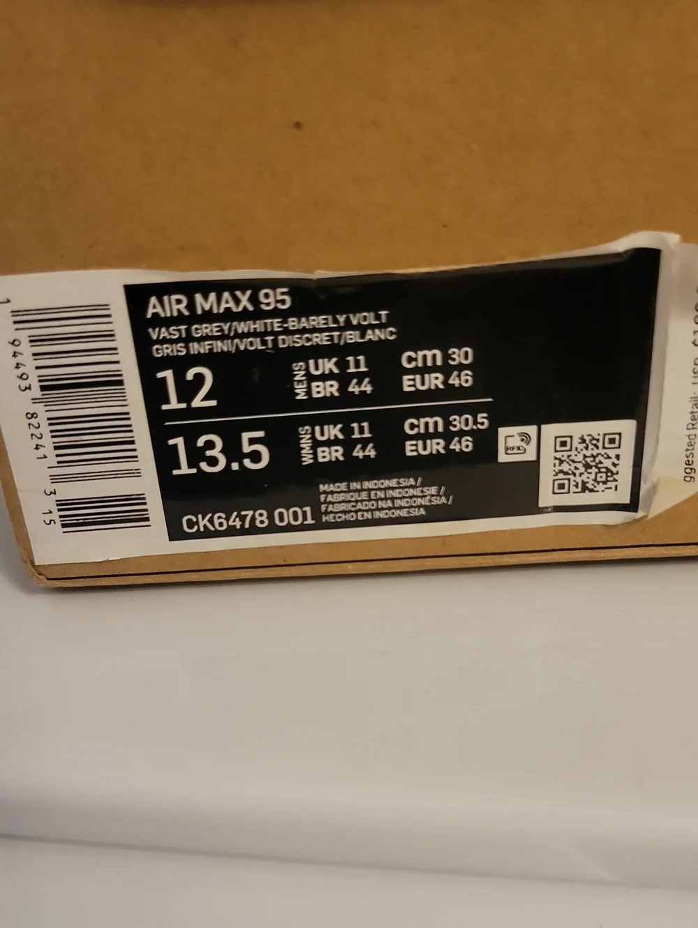 Mens Air Max 95 Recycled Canvas Size 12 Used W/box